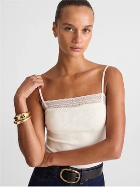 Madewell Cream Lace-Trim Ribbed Camisole